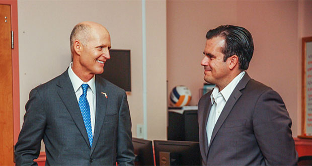 Rick Scott, gobernador de Florida junto al gobernador de Puerto Rico, Ricardo Rosselló, (Foto/Twitter)