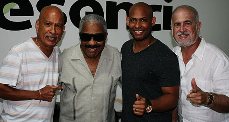 El Gran Combo visitó a Presencia. De izquierda a derecha, Papo Rosario (ya no está en la agrupación), Rafael Ithier, Anthony García y Jerry Rivas. (Foto/Héctor Álvarez)